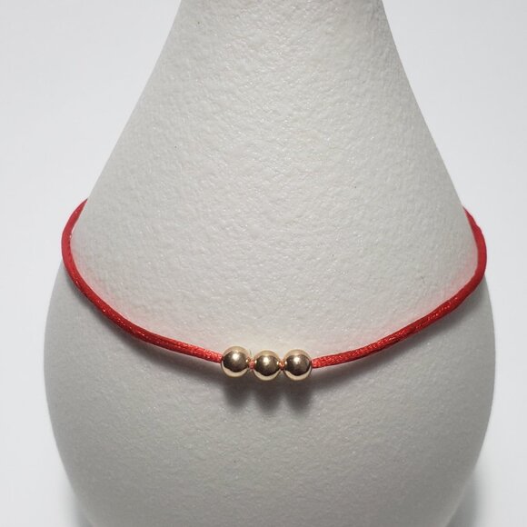 14K Solid GOLD Beads Red String Kabbalah Bracelet Protection Good Luck - Picture 4 of 5